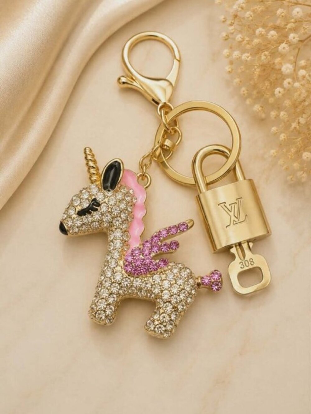 Authentic LV Gold Padlock & Key Set ✨ Luxury Bag Charm w/ Unbranded Keychain - Picture 1 of 8